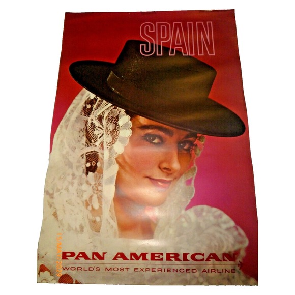 Vintage Pan Am Spain Travel Poster Pan American Airlines Clipper Wall Art 28x42